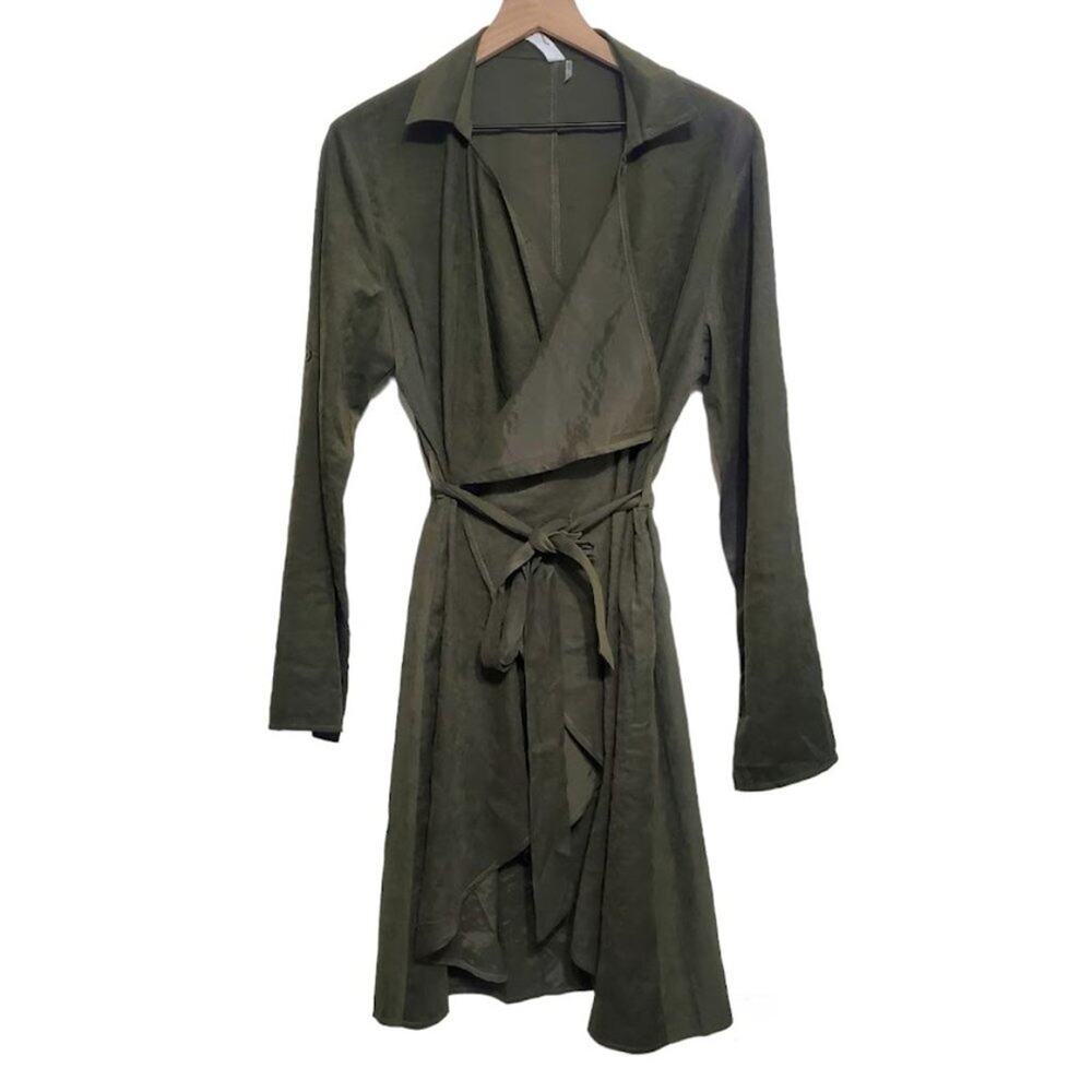 Olive Green Wrap Kimono Robe with Belt